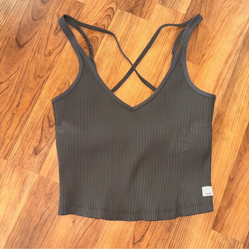 Vuori Ribbed Cropped Tank Top in Olive - Picture 2 of 5